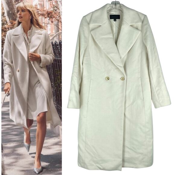 Ann Taylor Wool Blend Double Breasted Long Coat White Size S - Picture 2 of 10